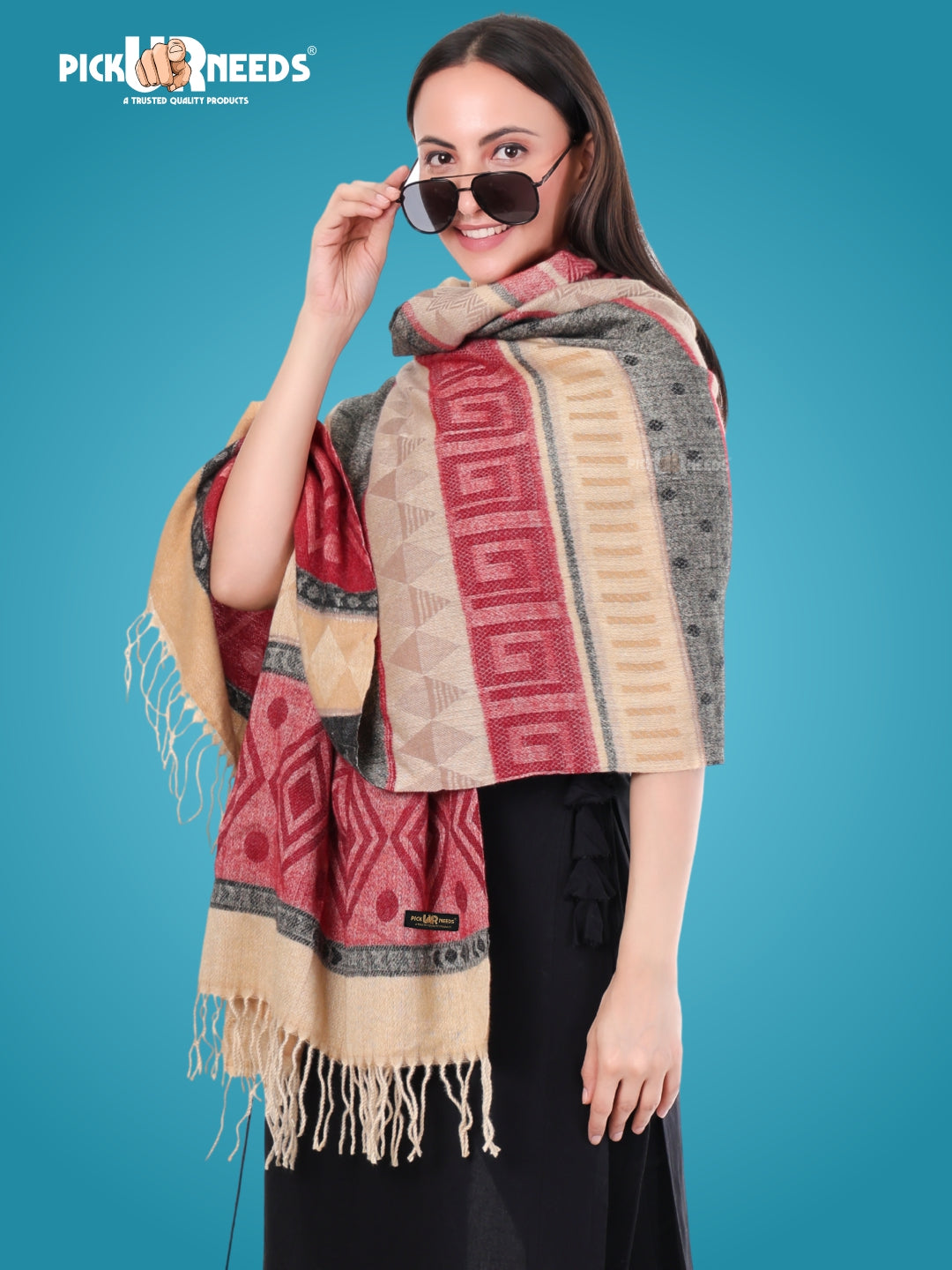 Pick Ur Needs Premium Winter Woolen Shawl for Women  Soft & Warm Ethnic Design Stole with Tassels  Stylish Warm Wrap for Winter & Parties